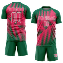Charger l'image dans la galerie, Custom Kelly Green Neon Pink-White Line Sublimation Soccer Uniform Jersey