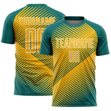 Load image into Gallery viewer, Custom Teal Gold-White Line Sublimation Soccer Uniform Jersey
