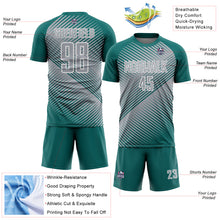 Load image into Gallery viewer, Custom Teal Gray-White Line Sublimation Soccer Uniform Jersey