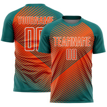 Load image into Gallery viewer, Custom Teal Orange-White Line Sublimation Soccer Uniform Jersey