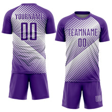 Load image into Gallery viewer, Custom Purple White Line Sublimation Soccer Uniform Jersey