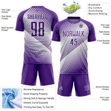 Load image into Gallery viewer, Custom Purple White Line Sublimation Soccer Uniform Jersey