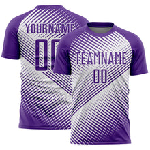 Load image into Gallery viewer, Custom Purple White Line Sublimation Soccer Uniform Jersey