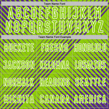 Load image into Gallery viewer, Custom Purple Neon Green-White Line Sublimation Soccer Uniform Jersey