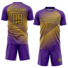 Laden Sie das Bild in den Galerie-Viewer, Custom Purple Old Gold-Black Line Sublimation Soccer Uniform Jersey