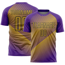 Laden Sie das Bild in den Galerie-Viewer, Custom Purple Old Gold-Black Line Sublimation Soccer Uniform Jersey