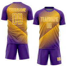 Charger l'image dans la galerie, Custom Purple Gold-White Line Sublimation Soccer Uniform Jersey