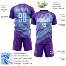 Load image into Gallery viewer, Custom Purple White-Light Blue Line Sublimation Soccer Uniform Jersey