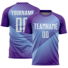 Load image into Gallery viewer, Custom Purple White-Light Blue Line Sublimation Soccer Uniform Jersey
