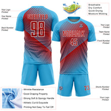 Загрузить изображение в средство просмотра галереи, Custom Sky Blue Red-White Line Sublimation Soccer Uniform Jersey
