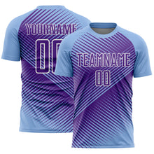 Charger l'image dans la galerie, Custom Light Blue Purple-White Line Sublimation Soccer Uniform Jersey