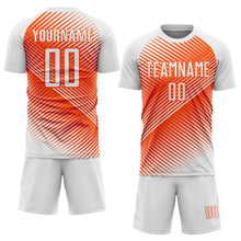 Load image into Gallery viewer, Custom White Orange Line Sublimation Soccer Uniform Jersey