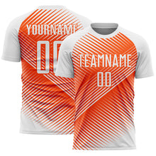 Load image into Gallery viewer, Custom White Orange Line Sublimation Soccer Uniform Jersey