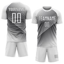 Load image into Gallery viewer, Custom White Steel Gray Line Sublimation Soccer Uniform Jersey