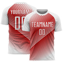 Load image into Gallery viewer, Custom White Red Line Sublimation Soccer Uniform Jersey