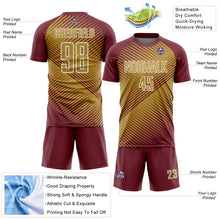 Load image into Gallery viewer, Custom Burgundy Old Gold-White Line Sublimation Soccer Uniform Jersey