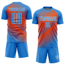 Laden Sie das Bild in den Galerie-Viewer, Custom Powder Blue Orange-White Line Sublimation Soccer Uniform Jersey