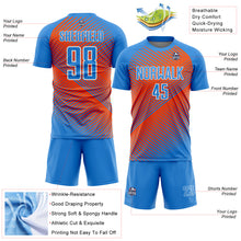 Laden Sie das Bild in den Galerie-Viewer, Custom Powder Blue Orange-White Line Sublimation Soccer Uniform Jersey