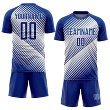 Laden Sie das Bild in den Galerie-Viewer, Custom Royal White Line Sublimation Soccer Uniform Jersey