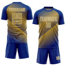 Load image into Gallery viewer, Custom Royal Old Gold-White Line Sublimation Soccer Uniform Jersey