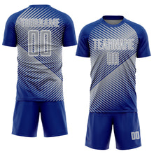 Laden Sie das Bild in den Galerie-Viewer, Custom Royal Gray-White Line Sublimation Soccer Uniform Jersey