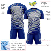 Laden Sie das Bild in den Galerie-Viewer, Custom Royal Gray-White Line Sublimation Soccer Uniform Jersey