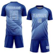 Load image into Gallery viewer, Custom Royal Light Blue-White Line Sublimation Soccer Uniform Jersey