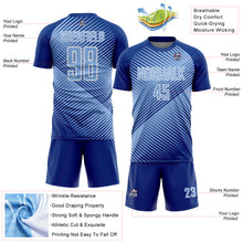 Load image into Gallery viewer, Custom Royal Light Blue-White Line Sublimation Soccer Uniform Jersey