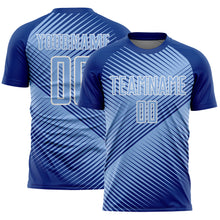 Load image into Gallery viewer, Custom Royal Light Blue-White Line Sublimation Soccer Uniform Jersey