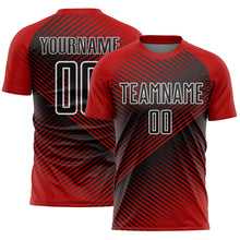 Load image into Gallery viewer, Custom Red Black-White Line Sublimation Soccer Uniform Jersey