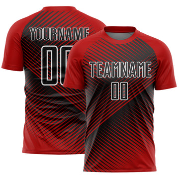 Custom Red Black-White Line Sublimation Soccer Uniform Jersey