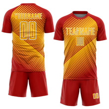 Load image into Gallery viewer, Custom Red Gold-White Line Sublimation Soccer Uniform Jersey