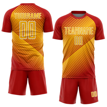 Custom Red Gold-White Line Sublimation Soccer Uniform Jersey