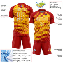 Load image into Gallery viewer, Custom Red Gold-White Line Sublimation Soccer Uniform Jersey