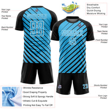 Load image into Gallery viewer, Custom Black Sky Blue-White Lines Sublimation Soccer Uniform Jersey