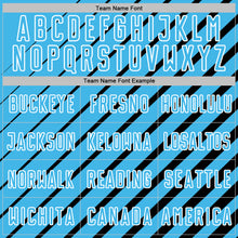 Load image into Gallery viewer, Custom Black Sky Blue-White Lines Sublimation Soccer Uniform Jersey