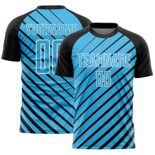 Load image into Gallery viewer, Custom Black Sky Blue-White Lines Sublimation Soccer Uniform Jersey