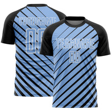 Загрузить изображение в средство просмотра галереи, Custom Black Light Blue-White Lines Sublimation Soccer Uniform Jersey