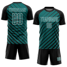 Charger l'image dans la galerie, Custom Black Teal-White Lines Sublimation Soccer Uniform Jersey