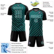 Charger l'image dans la galerie, Custom Black Teal-White Lines Sublimation Soccer Uniform Jersey