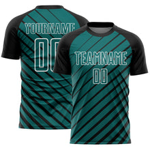Charger l'image dans la galerie, Custom Black Teal-White Lines Sublimation Soccer Uniform Jersey