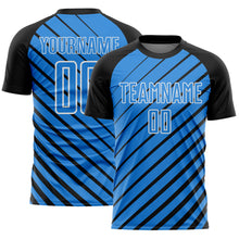 Laden Sie das Bild in den Galerie-Viewer, Custom Black Powder Blue-White Lines Sublimation Soccer Uniform Jersey