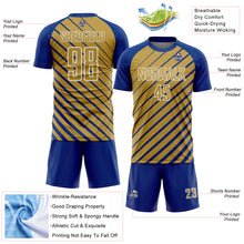Laden Sie das Bild in den Galerie-Viewer, Custom Royal Old Gold-White Lines Sublimation Soccer Uniform Jersey