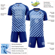 Загрузить изображение в средство просмотра галереи, Custom Royal Light Blue-White Lines Sublimation Soccer Uniform Jersey