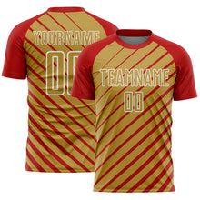 Laden Sie das Bild in den Galerie-Viewer, Custom Red Old Gold-White Lines Sublimation Soccer Uniform Jersey