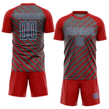 Load image into Gallery viewer, Custom Red Steel Gray-Light Blue Lines Sublimation Soccer Uniform Jersey