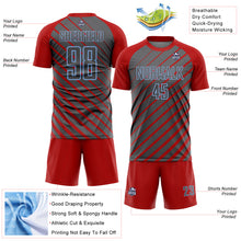 Load image into Gallery viewer, Custom Red Steel Gray-Light Blue Lines Sublimation Soccer Uniform Jersey