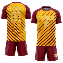 Load image into Gallery viewer, Custom Crimson Gold-White Lines Sublimation Soccer Uniform Jersey