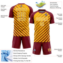 Load image into Gallery viewer, Custom Crimson Gold-White Lines Sublimation Soccer Uniform Jersey