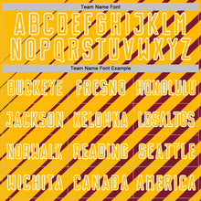 Load image into Gallery viewer, Custom Crimson Gold-White Lines Sublimation Soccer Uniform Jersey